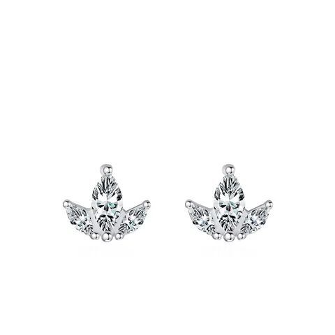 Orecchini a Bottone a Corona in Argento Sterling S925 per Donna Zirconia Intarsiata Marquise Cut Gioielli Minimalisti