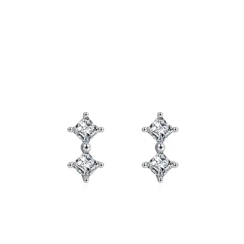 925 Sterlingsilber Prinzessin Schliff Zirkonia Ohrstecker Doppel Quadrat Geometrische Ohrknochenstecker Für Damen Minimalistisch