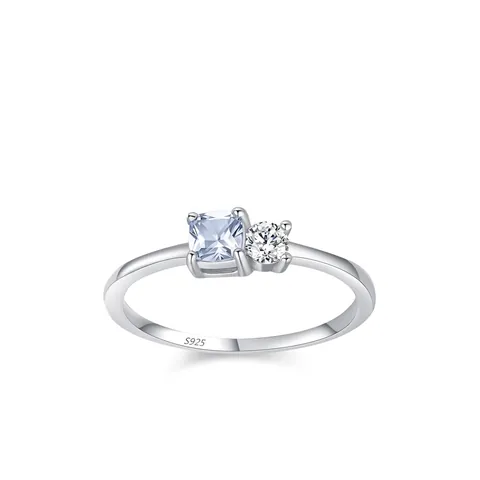 S925 Sterling Silver Light Blue Square Zirconia Ring Elegant Geometric Finger Ring For Women Delicate Jewelry Gift