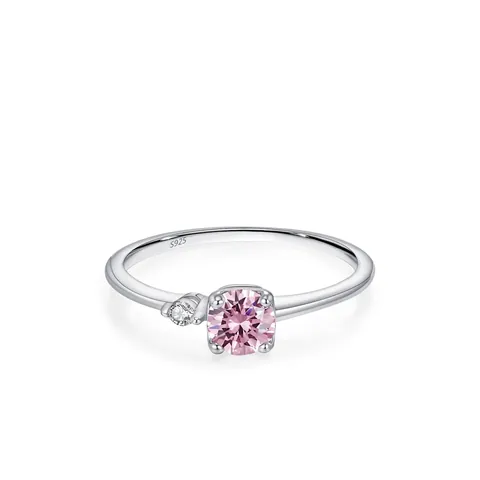 Anello di Fidanzamento Elegante in Argento Sterling 925 Zirconia Rosa Anello a Fascia Intarsiato Taglio Rotondo Gioielli da Donna