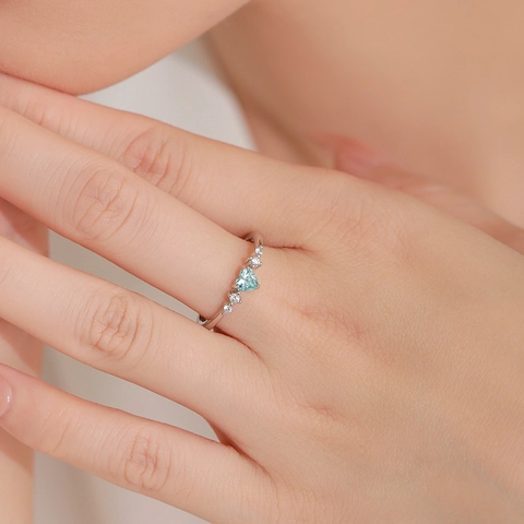 S925 Sterlingsilber Herz Des Ozeans Blau Zirkonia Eingelegt Ring Damen Romantisch Süß Herzform Schmuck Verlobungsgeschenk