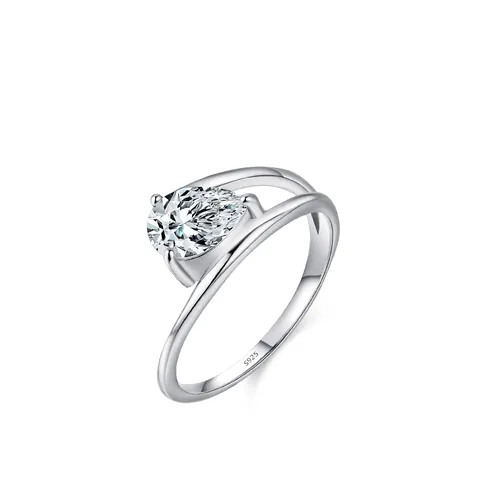 Anello in Argento Sterling 925 Con Zirconia a Taglio a Pera per Donna Scintillante Goccia d'Acqua Linea Irregolare Gioielli di Moda