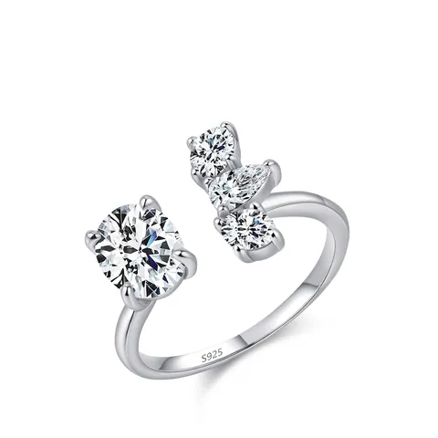 925 Sterling Silver Oval Zirconia Open Ring For Women Adjustable Fashion Jewelry Elegant Sparkly Cubic Zirconia Finger Ring