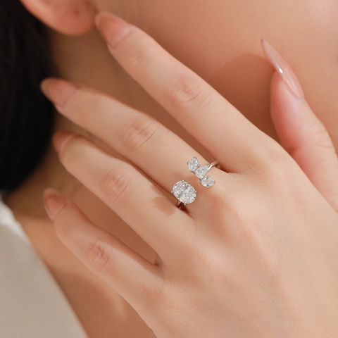 925 Sterling Silver Oval Zirconia Open Ring For Women Adjustable Fashion Jewelry Elegant Sparkly Cubic Zirconia Finger Ring