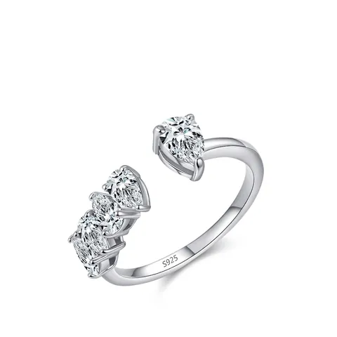 925 Sterling Silver Pear Cut Zirconia Open Ring Luxury Water Drop Pave Design Adjustable Band Ring Fashion Finger Jewelry For Women
