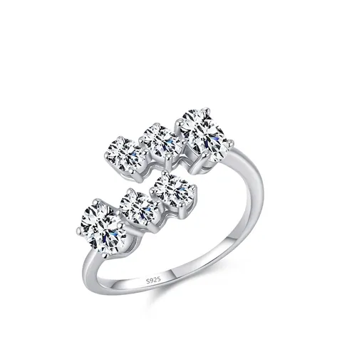 Luxury 925 Sterling Silver Oval Zirconia Open Ring For Women Refined Adjustable Inlaid Geometric Finger Ring Jewelry Gift