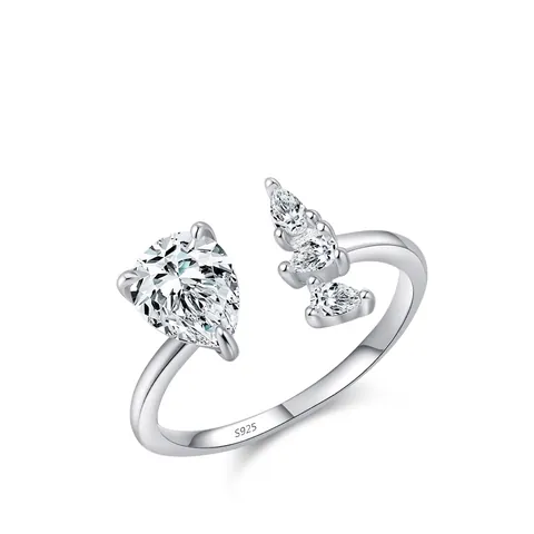 Anillo Abierto de Plata de Ley 925 Lujoso con Circonia en Gota Anillo Ajustable Brillante Corte de Pera Joyería para Mujer