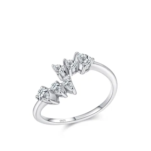 S925 Sterling Silver Open Geometric Ring With Pear Cut Zirconia For Women Fashion Commuter Adjustable Finger Jewelry Gift