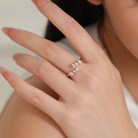 S925 Sterling Silver Open Geometric Ring With Pear Cut Zirconia For Women Fashion Commuter Adjustable Finger Jewelry Gift