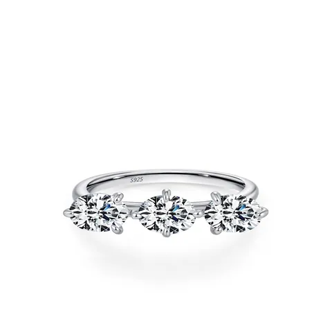 Anillo de Plata de Ley S925 de Lujo con Tres Piedras de Circonia Ovalada Incrustada Anillo de Dedo Minimalista para Mujer