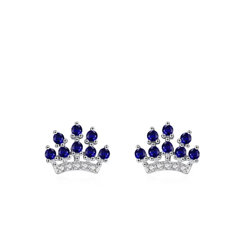 925 Sterling Zilveren Kroon Oorknopjes Blauwe Zirconia Elegant Micro Ingelegd Saffierkleurige Oorbellen Vrouwen Sieraden