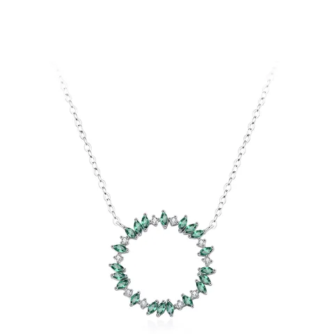 925 Sterling Silber Kranz Anhänger Halskette Grün Zirkonia Wald Stil Eleganter Schmuck Für Damen Mode Halskette Täglich Party Accessoire