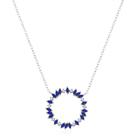 Elegante Collana Con Ciondolo Tondo a Giorno in Argento Sterling 925 per Donna Intarsio di Zirconia Blu Fiore Gioielli di Moda