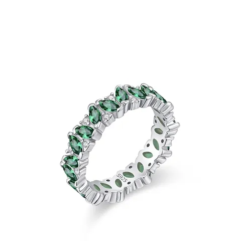 Bague en Argent Sterling 925 Taille Marquise Zirconia Vert Émeraude Luxe Éternité Bague de Doigt Superposable Bijoux Femme