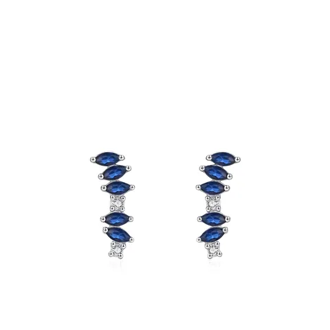 S925 Sterling Silver Blue Marquise Zirconia Curved Stud Earrings Fashion Minimalist Geometric Arc Ear Jewelry For Women