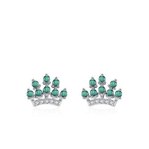 925 Sterling Silver Crown Stud Earrings For Women Vintage Green Zirconia Rhinestone Luxury Jewelry Gift