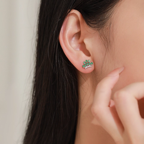 925 Sterling Silver Crown Stud Earrings For Women Vintage Green Zirconia Rhinestone Luxury Jewelry Gift
