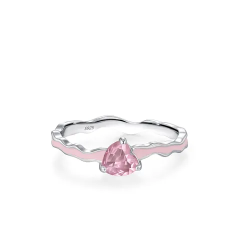 925 Sterlingsilber Rosa Herz Zirkonia Emaille Ring Für Damen Süß Romantisch Wellenband Mode Schmuck Fingerring Geschenk