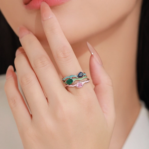 925 Sterlingsilber Rosa Herz Zirkonia Emaille Ring Für Damen Süß Romantisch Wellenband Mode Schmuck Fingerring Geschenk