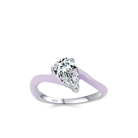 Anello in Argento Sterling 925 con Zirconia a Goccia Elegante Fascia a Onda in Smalto Viola Gioielli di Moda di Lusso Leggero per Donna Regalo di Nozze
