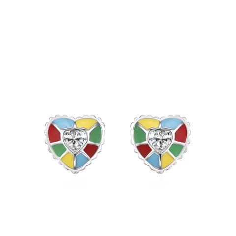 925 Sterling Silver Colorful Enamel Heart Stud Earrings For Women Shiny Heart Zirconia Sweet Fashion Small Love Ear Jewelry