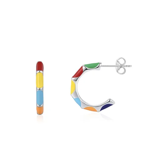 925 Sterlingsilber C-Form Ohrstecker Für Damen Bunte Regenbogen Emaille Tropfkleber Geometrische Mode Schmuck Ohrringe
