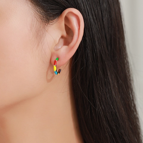 925 Sterling Silver Colorful Retro Enamel Earring Ring Set Rainbow Multicolor Dopamine Jewelry Set For Women Daily Party