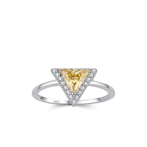 925 Sterling Silver Triangle Geometric Ring For Women Yellow Zirconia Minimalist Niche Design Light Luxury Hand Jewelry