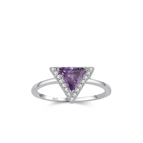 Anello in Argento Sterling S925 con Zirconia Viola a Triangolo Elegante Design Geometrico Cristallo Intarsiato Lusso Gioielli Donna