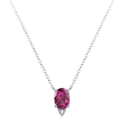 Collar con Colgante de Circonia Rojo Granate Ovalado de Plata de Ley 925 Cadena de Clavícula de Moda Simple y Exquisita Joyería para Mujer Regalo