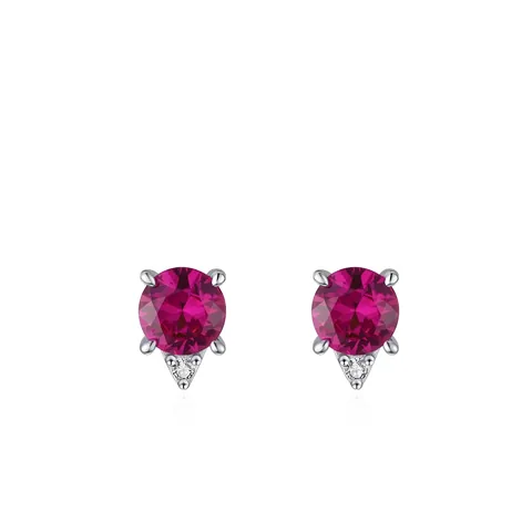 925 Sterling Zilver Duivenbloed Rood Zirconia Oorknopjes Voor Dames Rond Vier-Klauwen Ingelegde Minimalistische Sieraden Cadeau