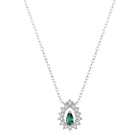 Luxury 925 Sterling Silver Emerald Green Zirconia Waterdrop Pendant Necklace Vintage Hollow Halo Design Chain For Women Jewelry