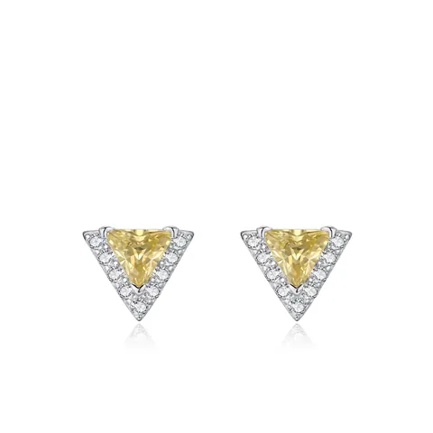 925 Sterling Zilver Driehoek Gele Zirconia Oorknopjes Voor Vrouwen Mode Geometrische Zirconia Ingelegde Oorbellen