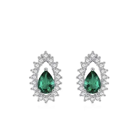 Orecchini a Bottone Goccia d'Acqua in Argento Sterling 925 Zirconia Verde Elegante Forma di Pera Intarsiato Gioielli Donna