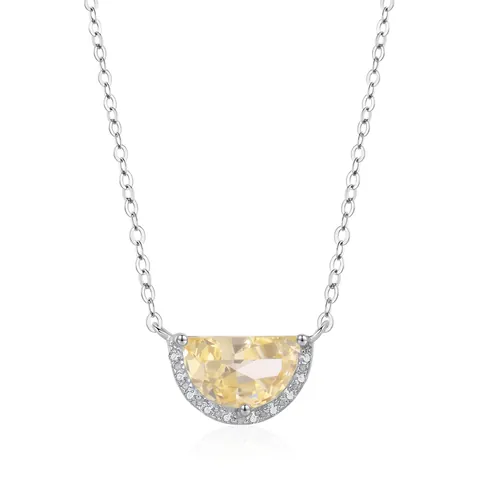 Collana con Pendente a Mezzaluna in Argento Sterling 925 per Donna Zirconia Gialla Geometrica Lusso Leggero Semicerchio Gioielli Collana