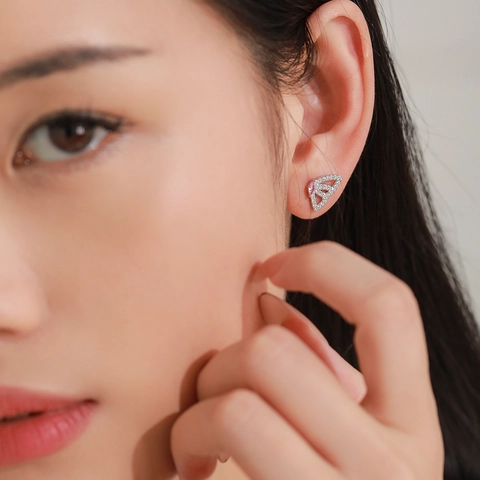 Orecchini a Bottone Ala di Farfalla in Argento Sterling 925 Zirconia Marquise Rosa Intarsiati Gioielli Donna Minimalisti