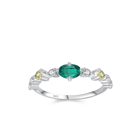 Vintage 925 Sterling Silver Ring With Oval Emerald Green Zirconia Elegant Geometric Finger Ring For Women High End Jewelry