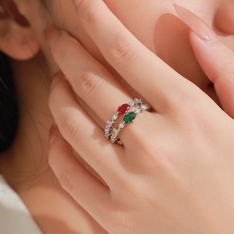 Anello in Argento Sterling 925 Zirconia Magenta Ovale Design Elegante Lussuoso Gioielli di Moda per Donna Regalo Anello Fine