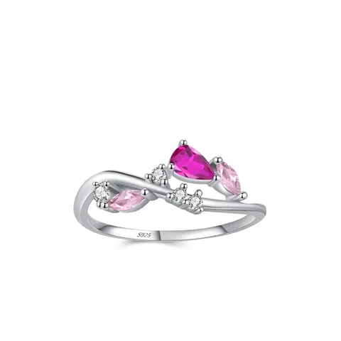 925 Sterling Silver Vine Design Ring For Women Pink Zirconia Elegant Index Finger Fashion Jewelry Finger Accessory Jewelry