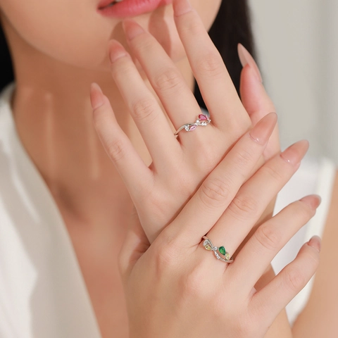 925 Sterling Silver Vine Design Ring For Women Pink Zirconia Elegant Index Finger Fashion Jewelry Finger Accessory Jewelry
