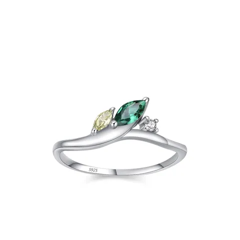 Vintage 925 Sterling Silver Ring For Women Forest Leaf Branch Design Marquise Green Yellow Zirconia Elegant Jewelry Finger Ring
