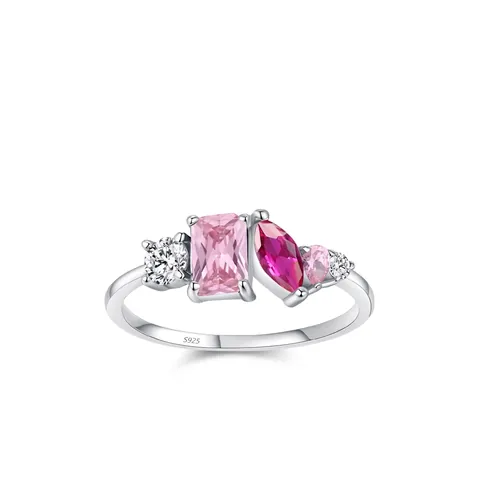 Anello Geometrico in Argento Sterling 925 da Donna Anello in Zirconia Rosa Intarsiato con Pietre Preziose Gioielli Moda