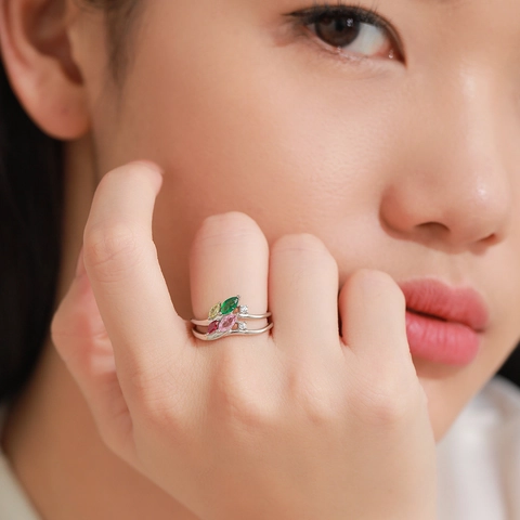 Vintage 925 Sterling Silver Ring For Women Forest Leaf Branch Design Marquise Green Yellow Zirconia Elegant Jewelry Finger Ring