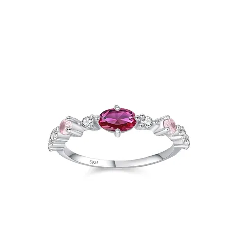 Anello in Argento Sterling 925 Zirconia Magenta Ovale Design Elegante Lussuoso Gioielli di Moda per Donna Regalo Anello Fine