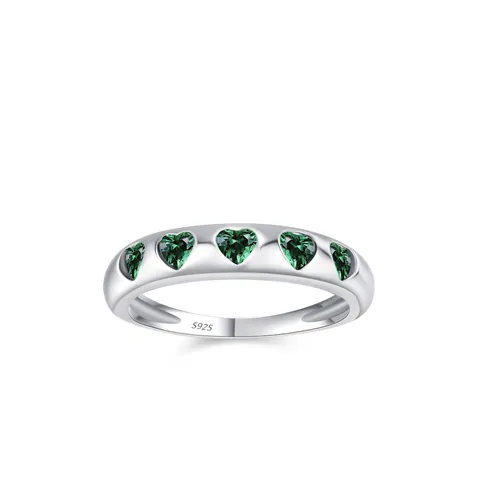 S925 Sterling Silver Ring For Women Japanese Vintage Emerald Green Zirconia Heart Shaped Ring Dainty Commuter Finger Jewelry