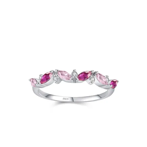 925 Sterling Zilver Marquise Geslepen Zirconia Stapelbare Open Ring Voor Vrouwen Minimalistisch Roze Rozerood Zirconia Mode Ring Sieraden