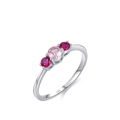 Anello in Argento Sterling 925 con Tre Pietre in Zirconia Rosa Dolce per Donna Anello a Dito Geometrico Minimalista Intarsiato
