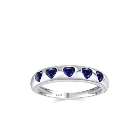 925 Sterling Silver Zirconia Heart Ring Women Light Luxury Vintage Blue Sapphire Color Gemstone Row Setting Finger Ring Jewelry