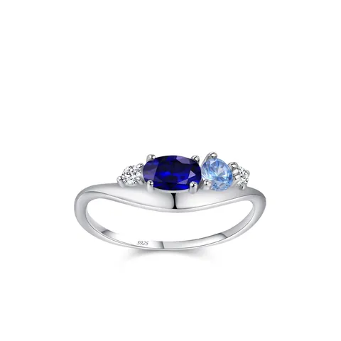 S925 Sterling Silver Blue Zirconia Ring For Women Luxury Geometric Wave Band Elegant Finger Ring Fashion Jewelry Gift