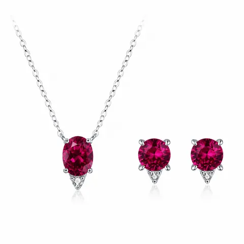 925 Sterling Silver Garnet Red Zirconia Jewelry Set Elegant Birthstone Pendant Necklace Stud Earrings Women Fashion Accessory